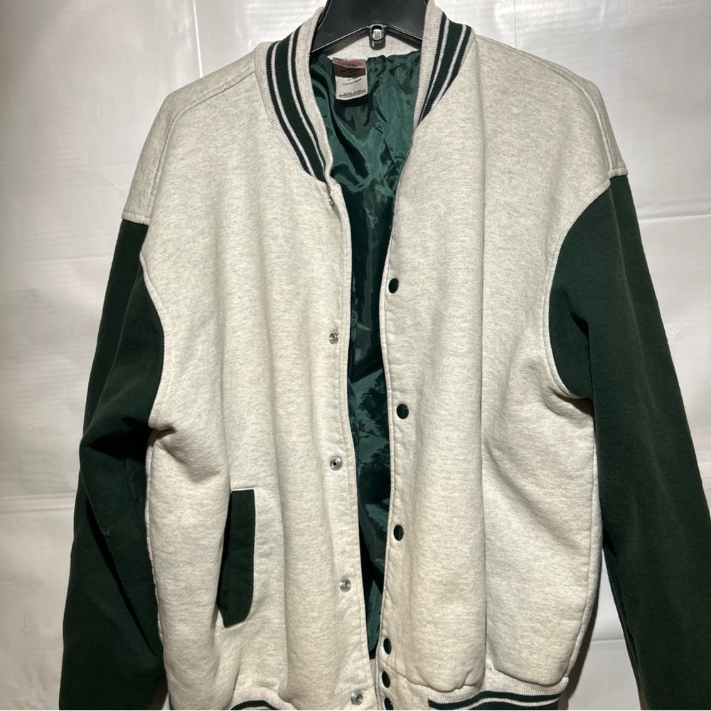 Vtg 90s Fruit of the Loom Super Cotton Varsity Bomber Green Jacket Size XXL